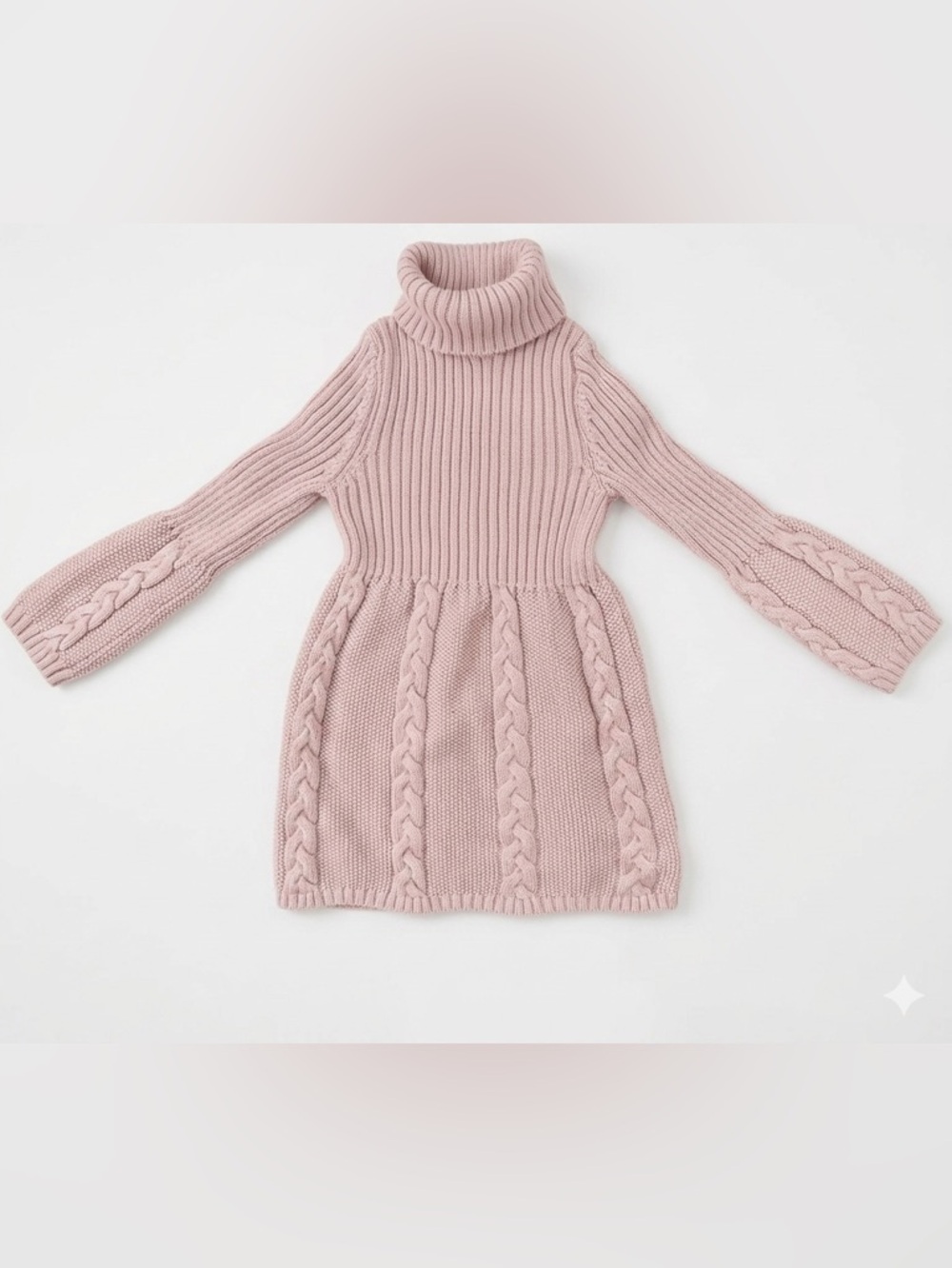 🌸 Lulurain Toddler Girl Pink Cable Knit Turtleneck Sweater Dress 4T